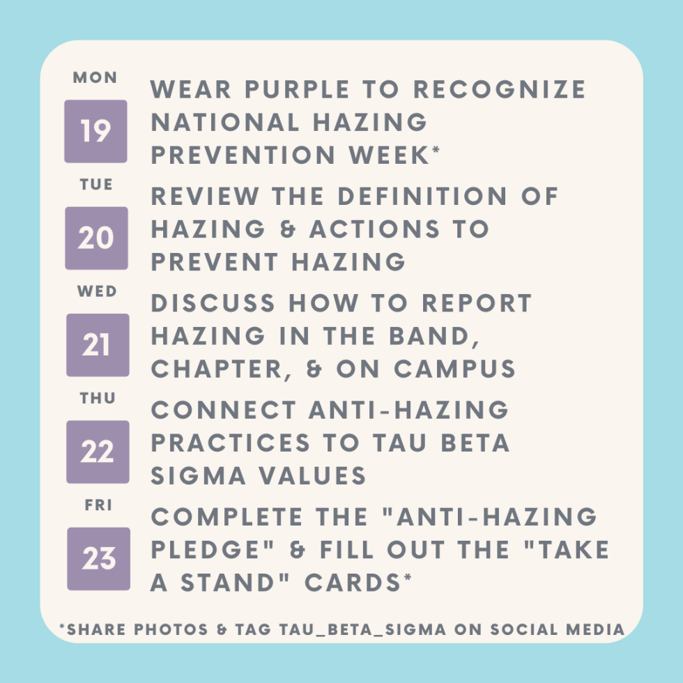 National Hazing Prevention Week 2022 Tau Beta Sigma